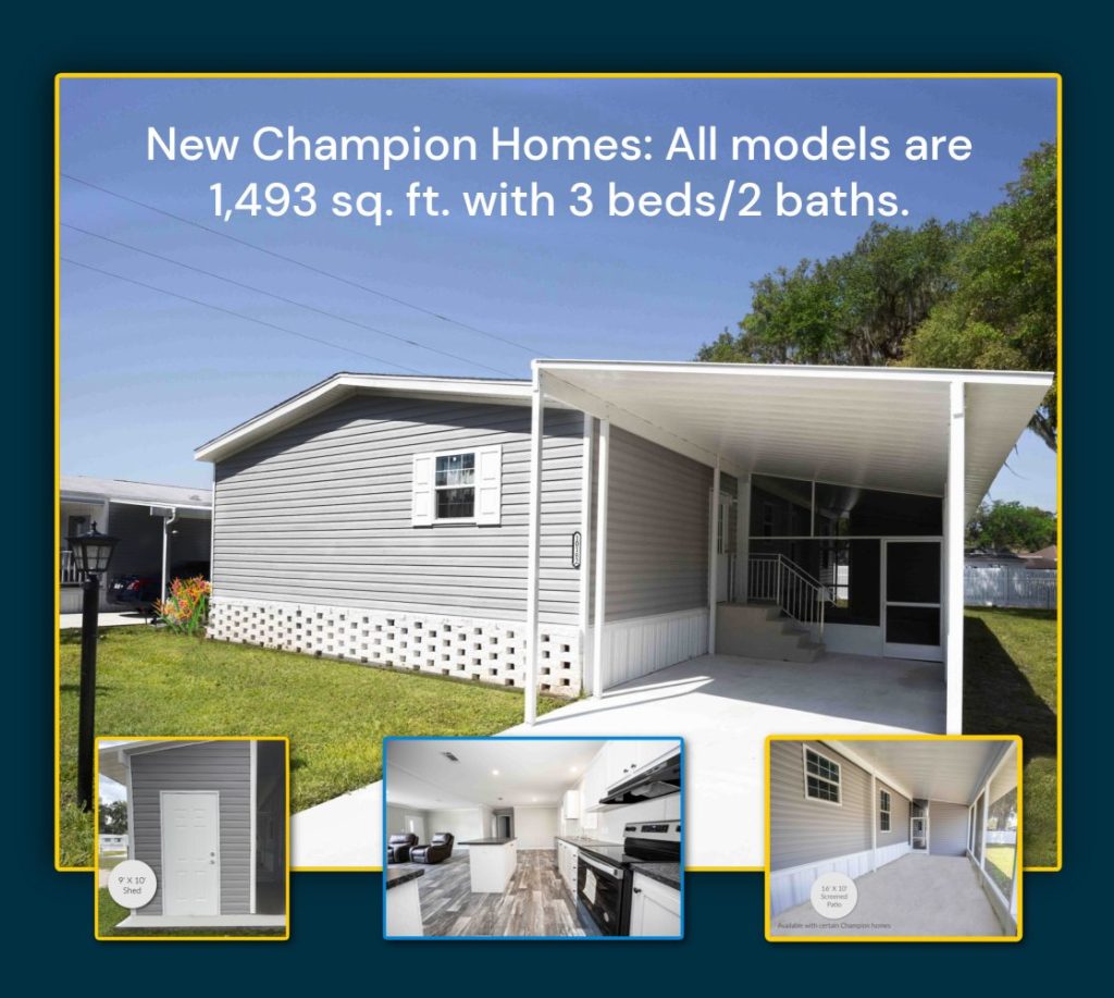 New Champion homes available at sunshine village in central florida webster.