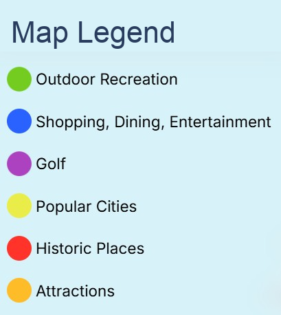 Map Legend: Discover outdoor recreations, shopping, dining entertainment, golf, popular cities, historic places, and attractions near Sunshine Village in Webster. Webster is located in Central Florida, south of The Villages.